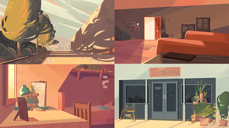 Four warm coloured backgrounds.